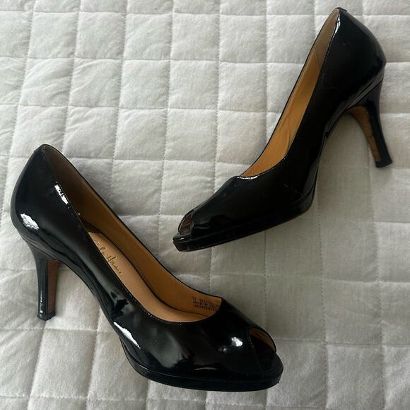 COLE HAAN Womens Pumps Black Pantent Leather Open Toe Heel 3" | 8.5 - Picture 1 of 15